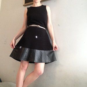 Audrey Hepburn black skater dress leather trim